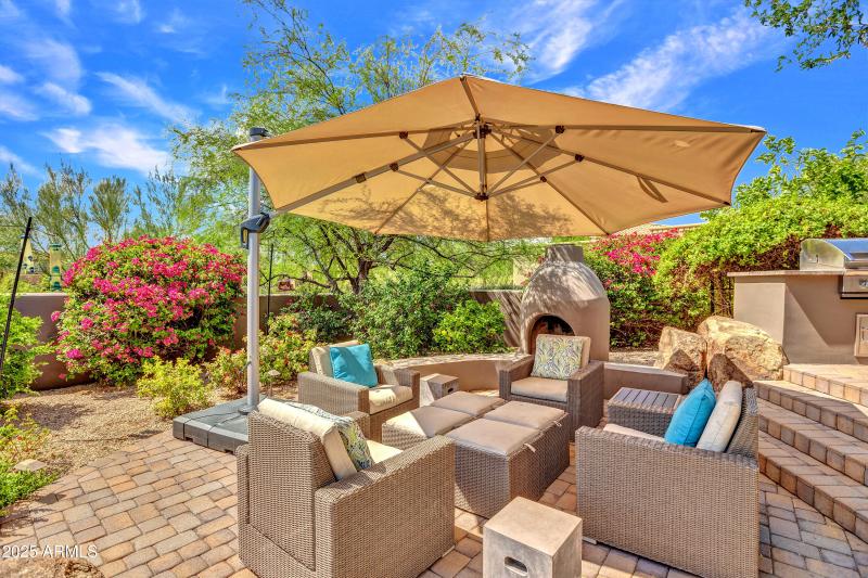 Outdoor sitting with fireplace