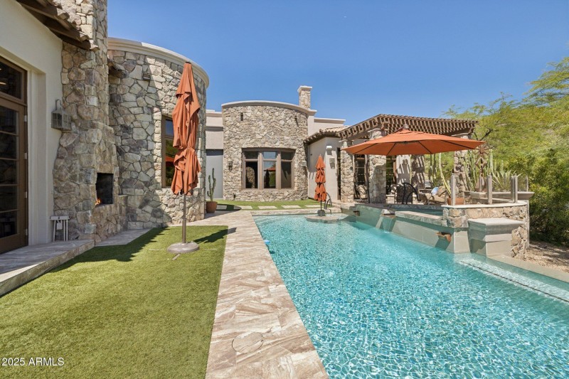 Backyard Fireplace Pool and Stonework