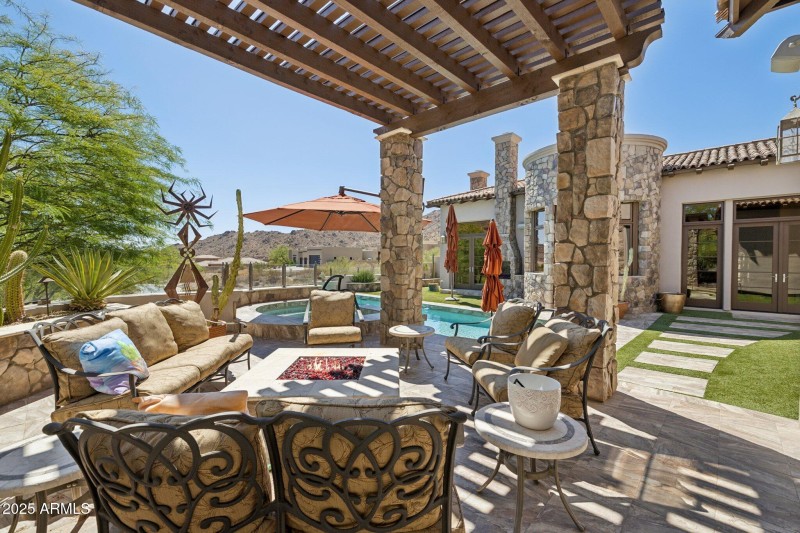 Shaded Pool Cabana with Firepit
