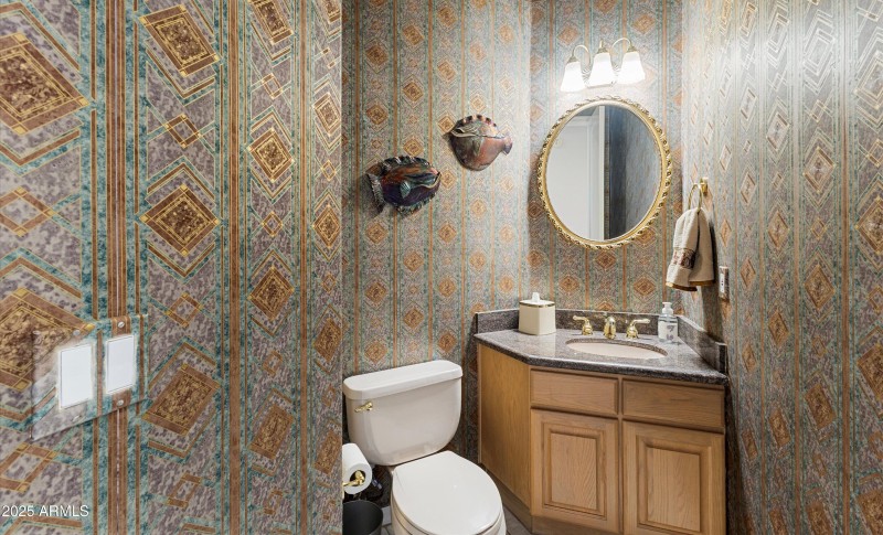 Powder bath off main living spaces