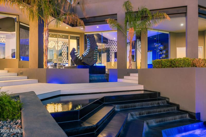 backyard fountain feature_twilight