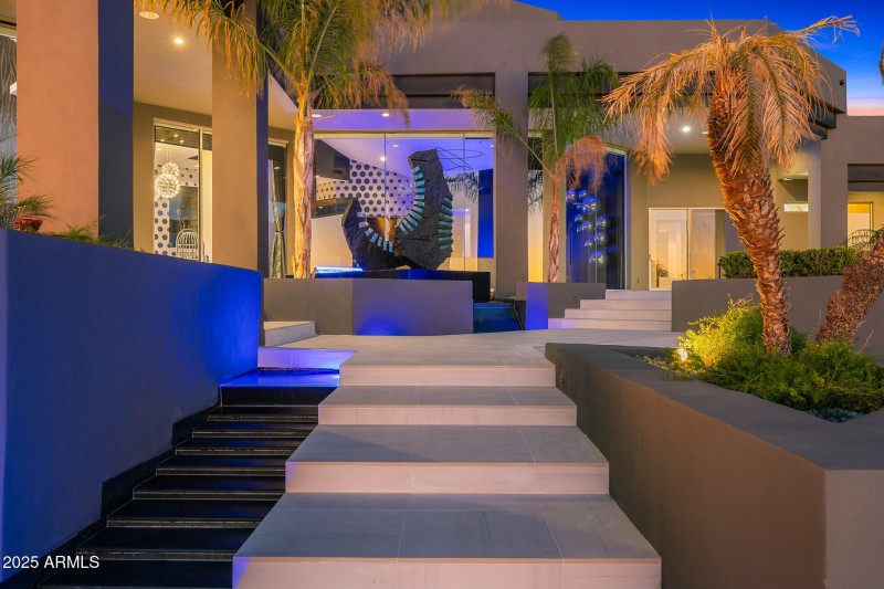 backyard fountain feature_twilight