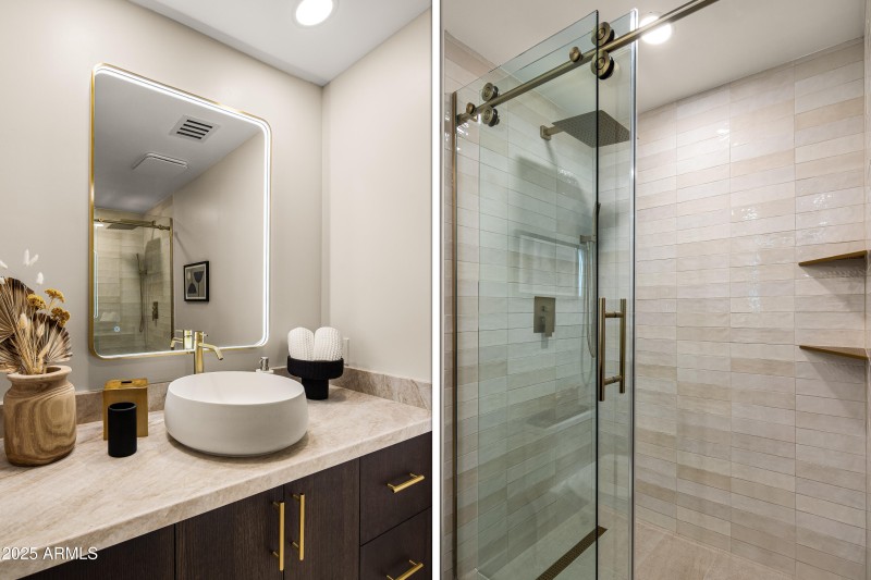 Side-by-Side Views of Vanity & Shower