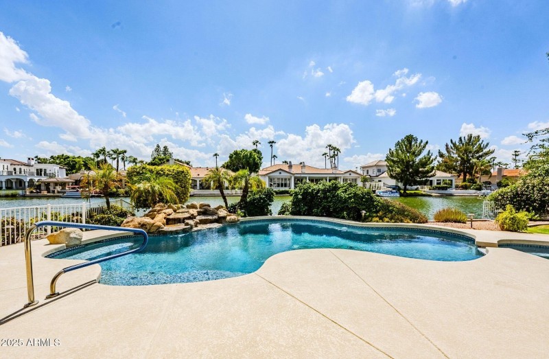 Heated Pool with Water Feature