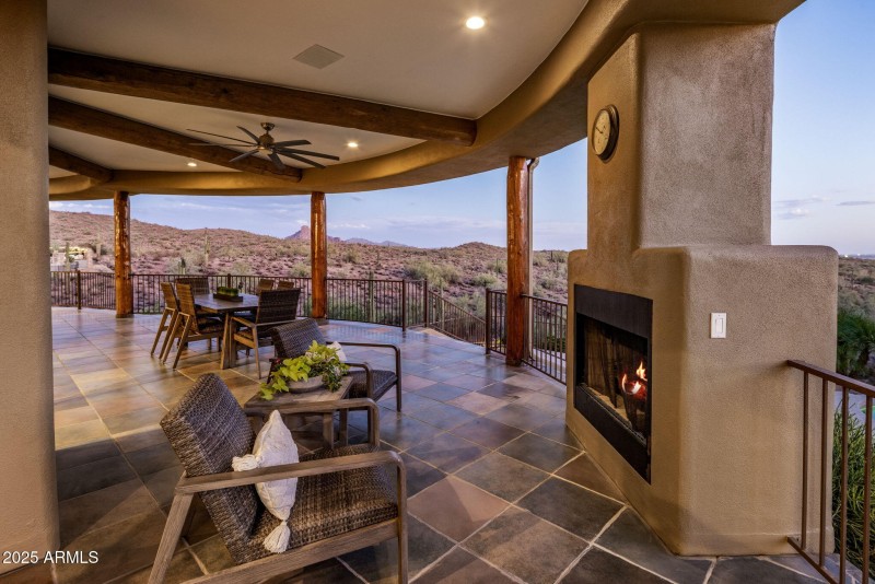 Patio fireplace view sunset