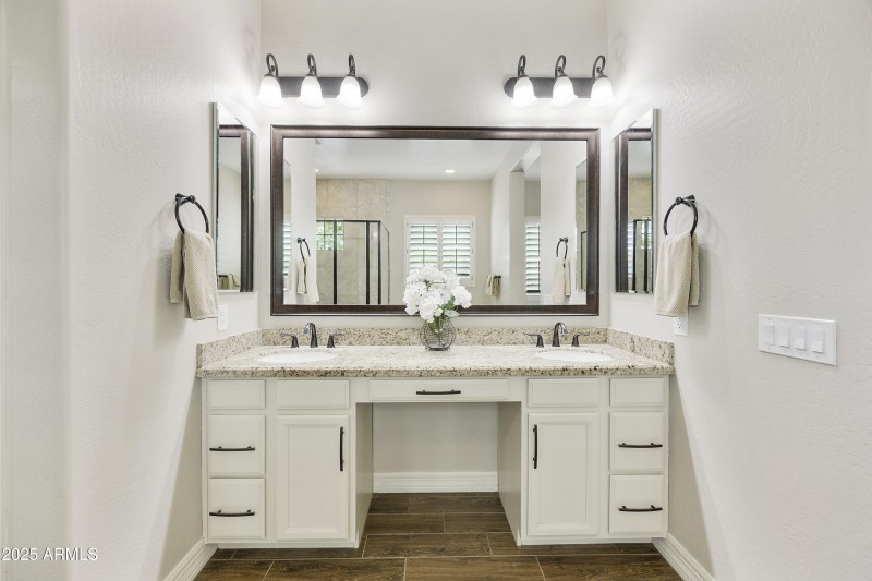 Raised vanity with dlouble sinks