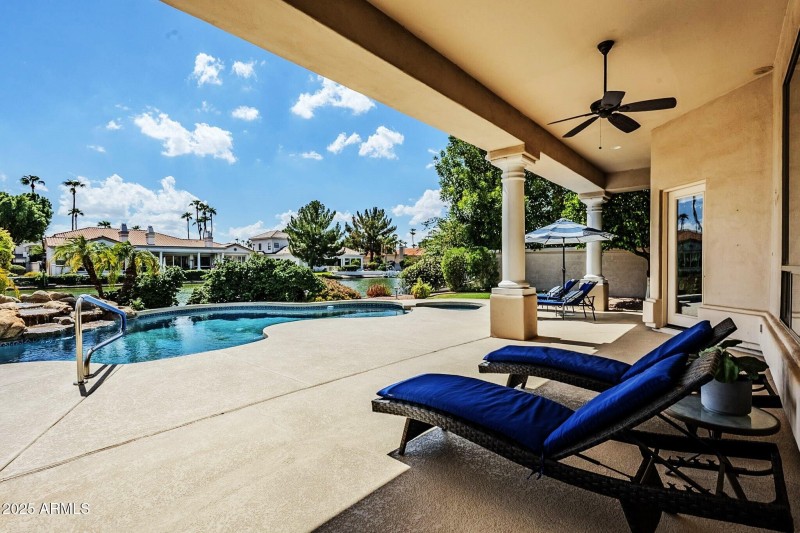 Covered Patio Looks Over the Lake
