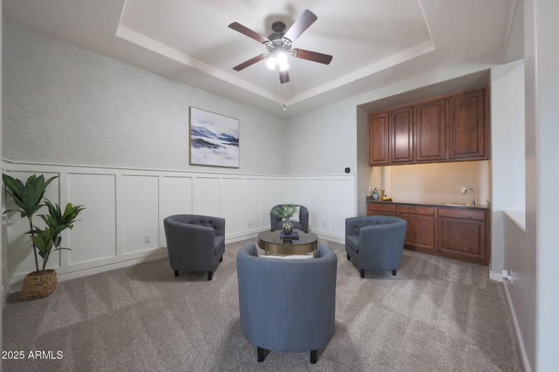 Bar and sink in entertaining flex space