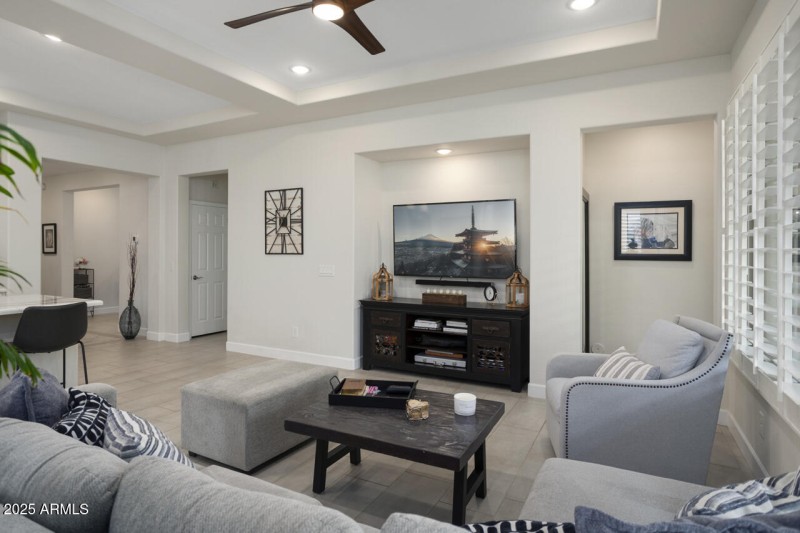 Great room blending with dining/kitchen