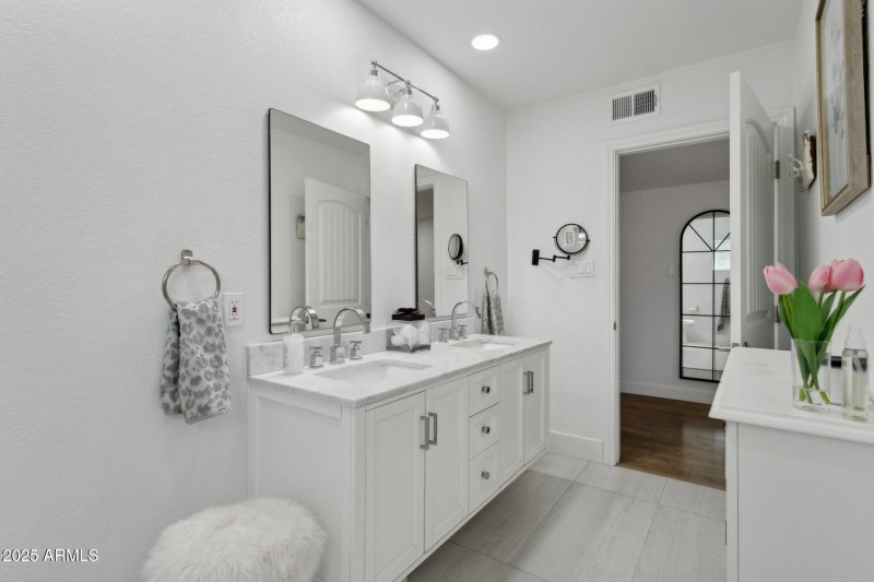 Floating vanity and custom floors