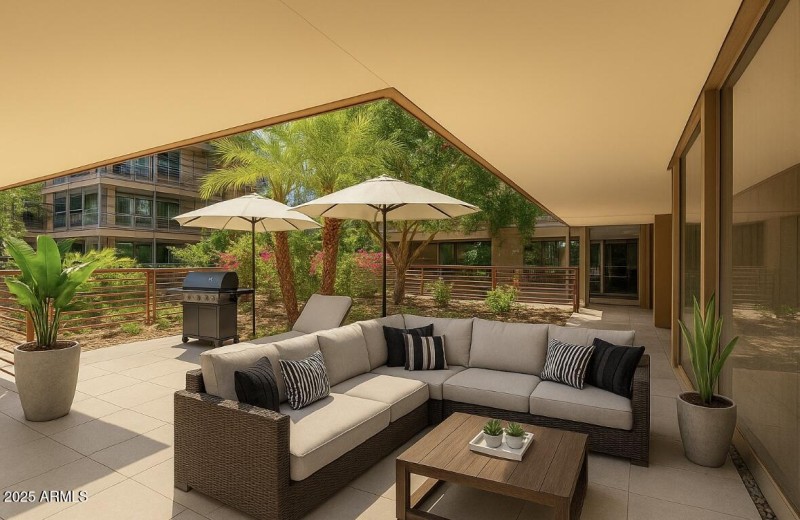 Virtually staged front terrace 2