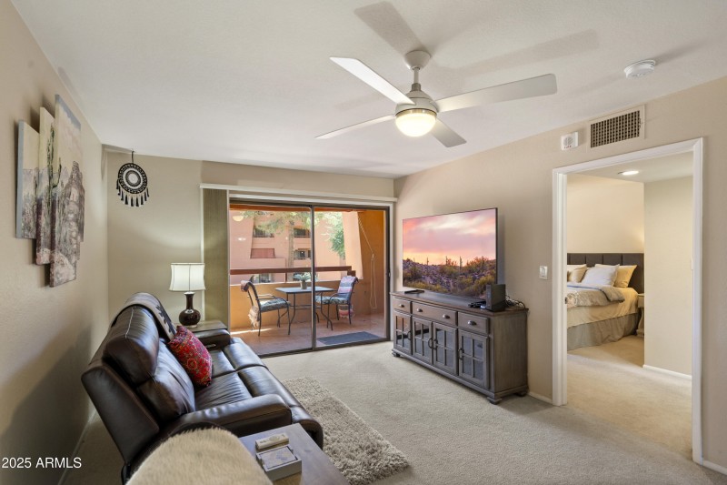 Living room and stunning patio view