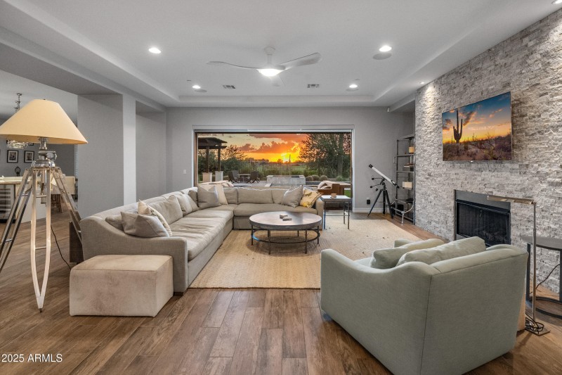 Great room with retractable sliding door