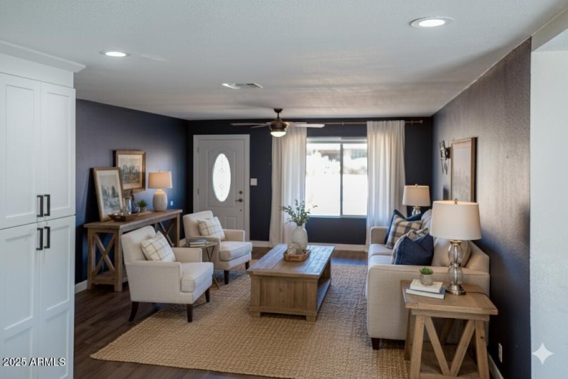 Staged Living Room Dark Walls