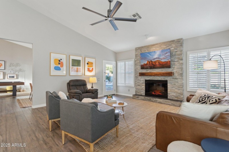 Living room and fireplace