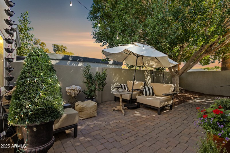 Paver patio at golden hour