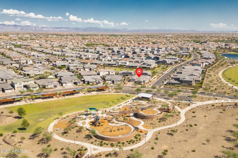 aerial view of home near park
