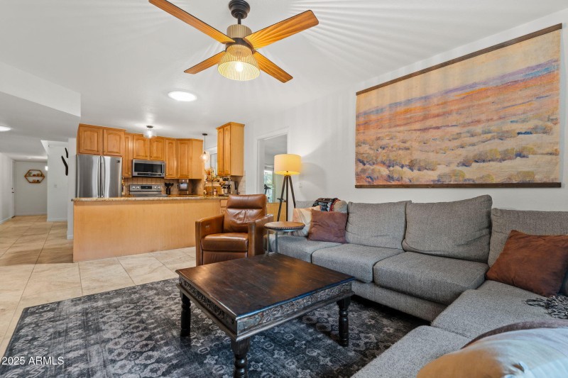 Family room looking into kitchen