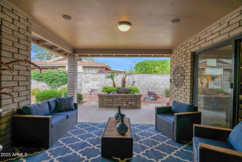 Large covered patio off living room and