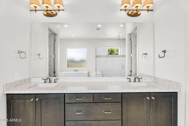 Expansive dual sink vanity