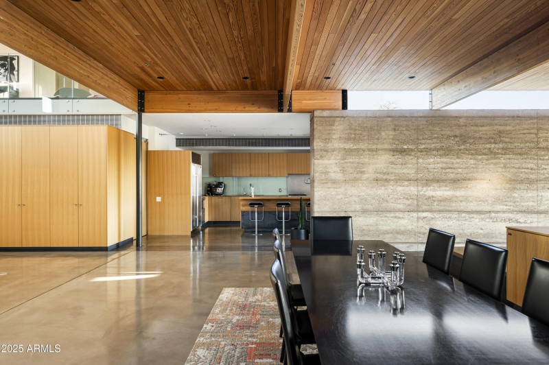Rammed Earth, wood and polished concrete
