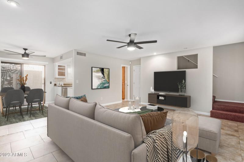 Virtually staged Living and Dining Room