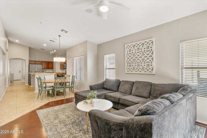 Family room to dining and kitchen