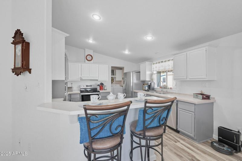 Breakfast bar view into kitchen