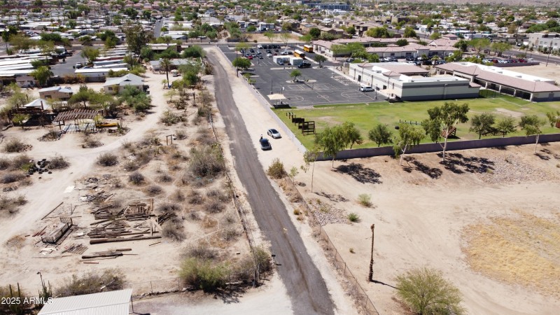 Aerial of subject and across 2nd street,