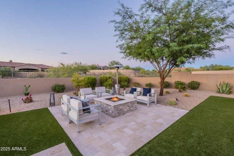 Serene Desert Patio with Cozy Fire Pit
