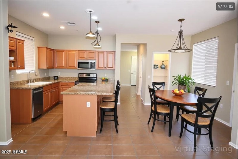 Sawmill kitchen dining staged