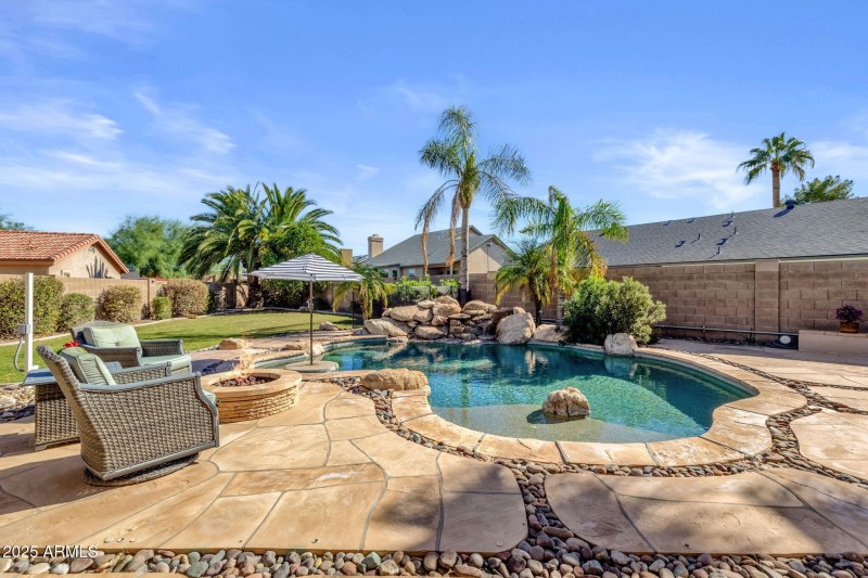 Sparkling Heated Pool with Fire Pit