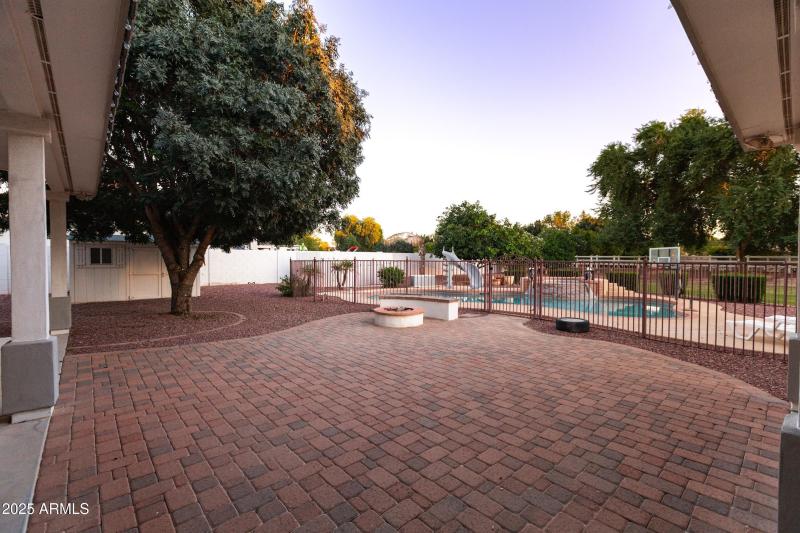 paved patio with firepit