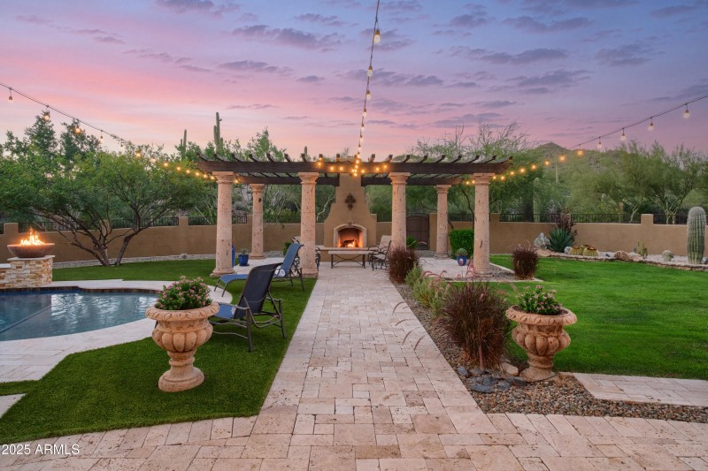 Back Fireplace w: yard and pool