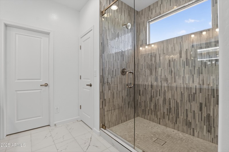 Glass tile walk-in shower