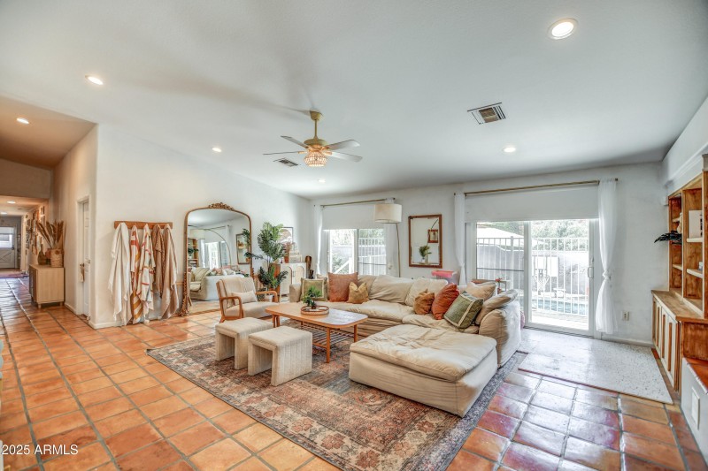 Fireplace & Sliders to the Deck & Pool