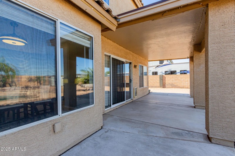 View of long covered patio