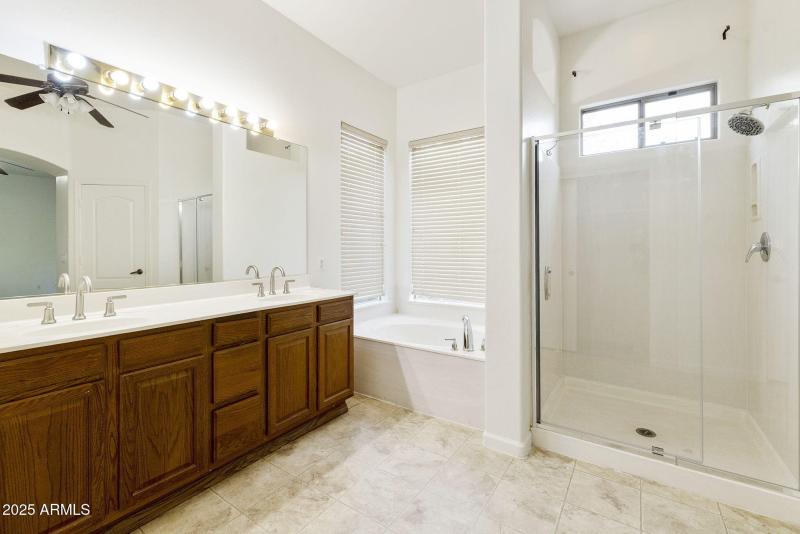 primary bath with new shower doors