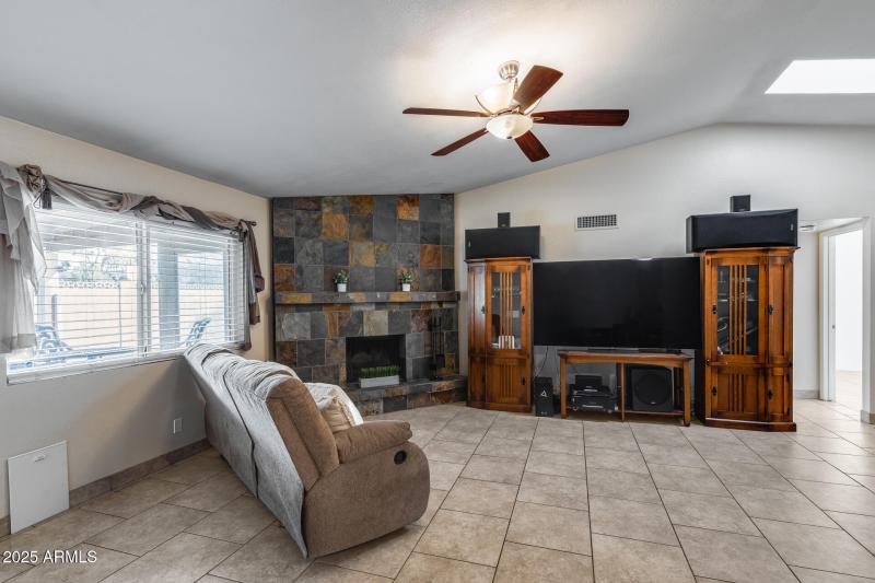 Vauted ceilings and cozy fireplace