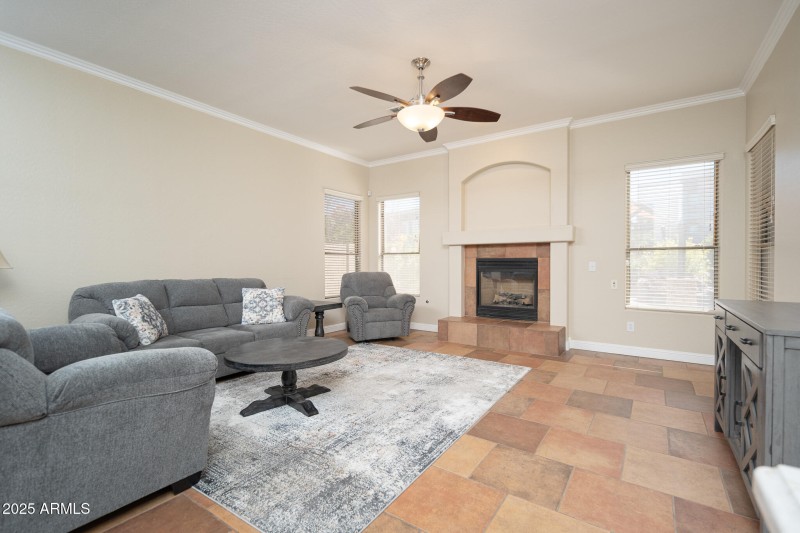 Crown moulding/fireplace at family room