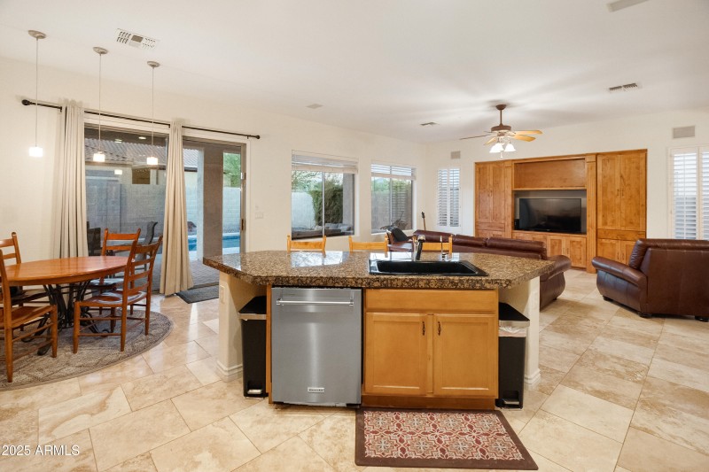 Kitchen overlooks family room