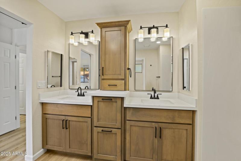 Dual vanity with custom cabinets