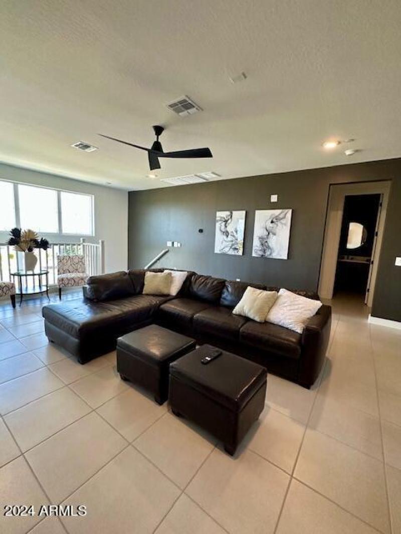 Family Room sofa and top of stairs
