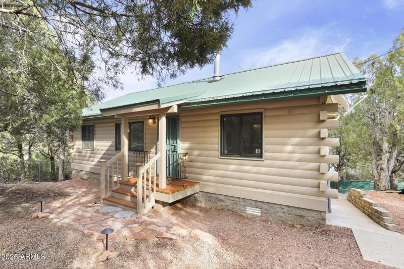 Metal roof and log siding