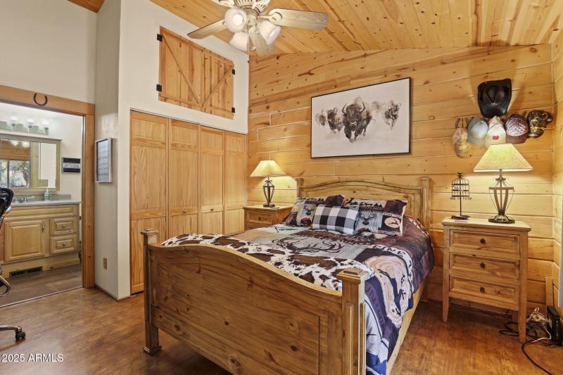 Master bedroom with vaulted ceilings