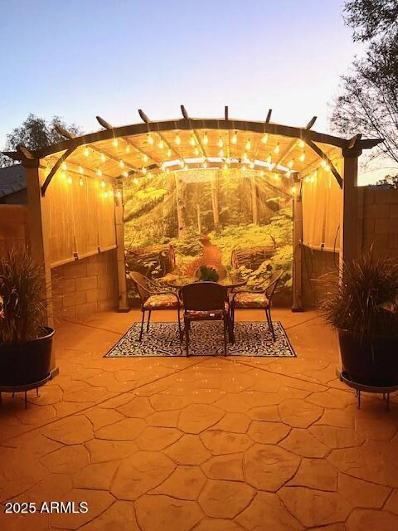 Evening patio stamped concreate-pergula-