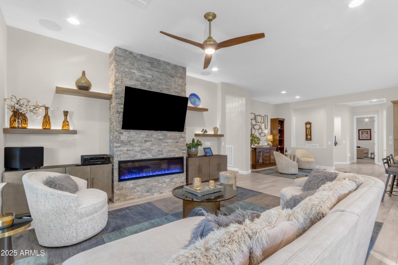 Stacked Stone Fireplace