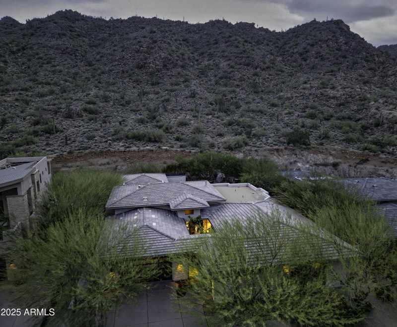 Overhead View of Home & Mountain Behind