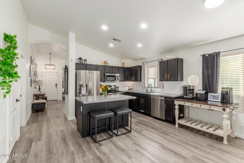 View of kitchen from living room