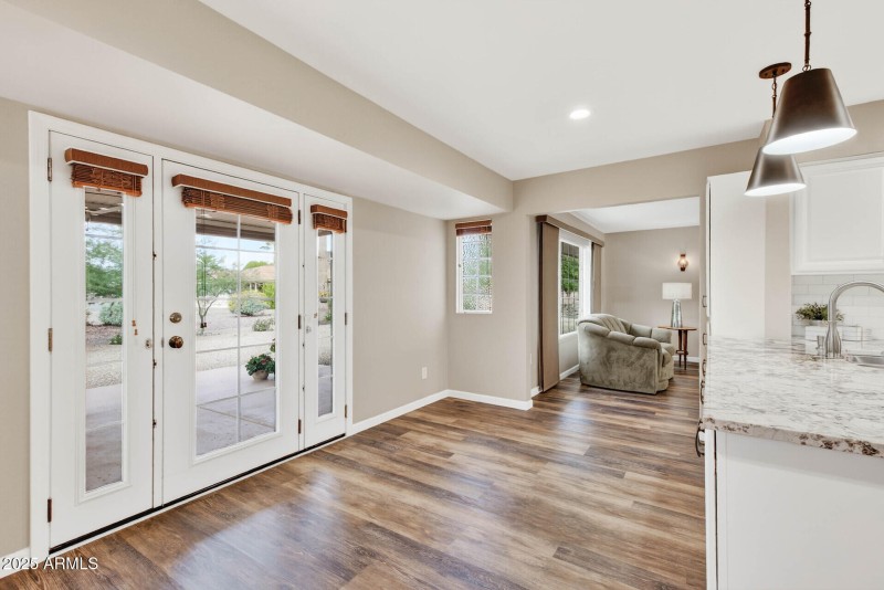 Kitchen towards French Doors to Patio